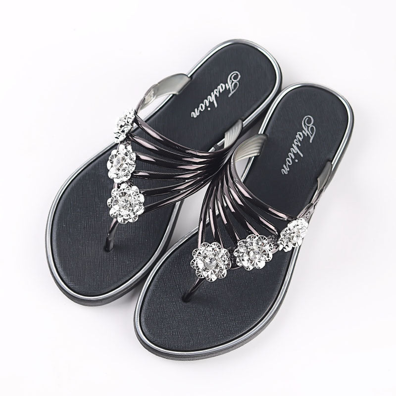 Summer Clip-On Rhinestone Flip Flops