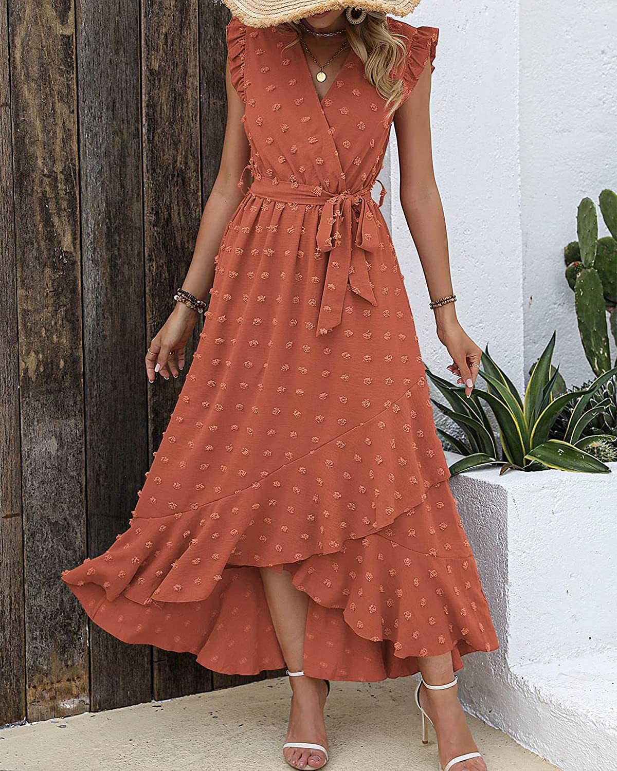 Polka Dot Ruffle Sleeve Tie Dress