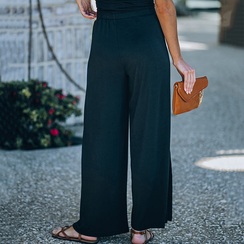 Side Slit Wide Leg Mid Waist Pants