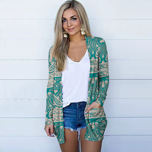 Printed Long Sleeve Cardigan