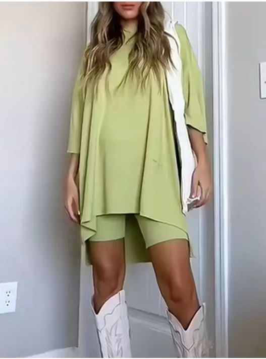 Casual Solid Color Loose T-shirt + Tight Shorts Set