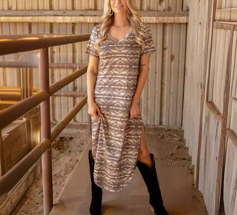 Western Geometric Pattern Maxi Dress