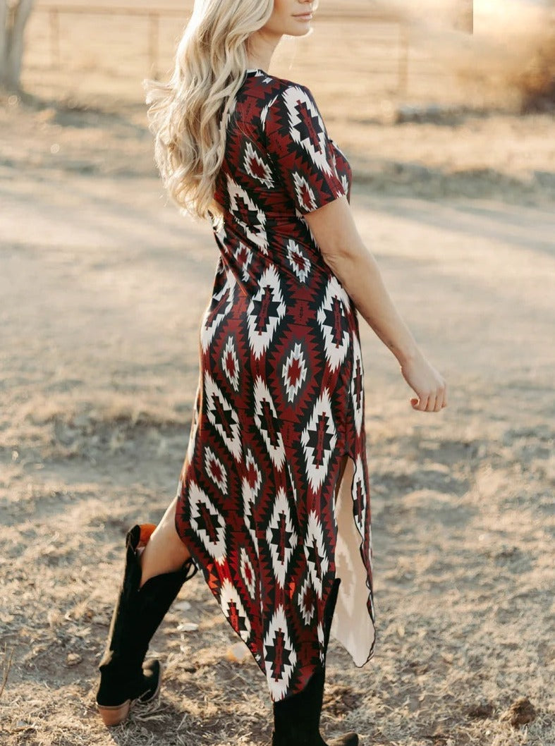 Western Geometric Pattern Maxi Dress