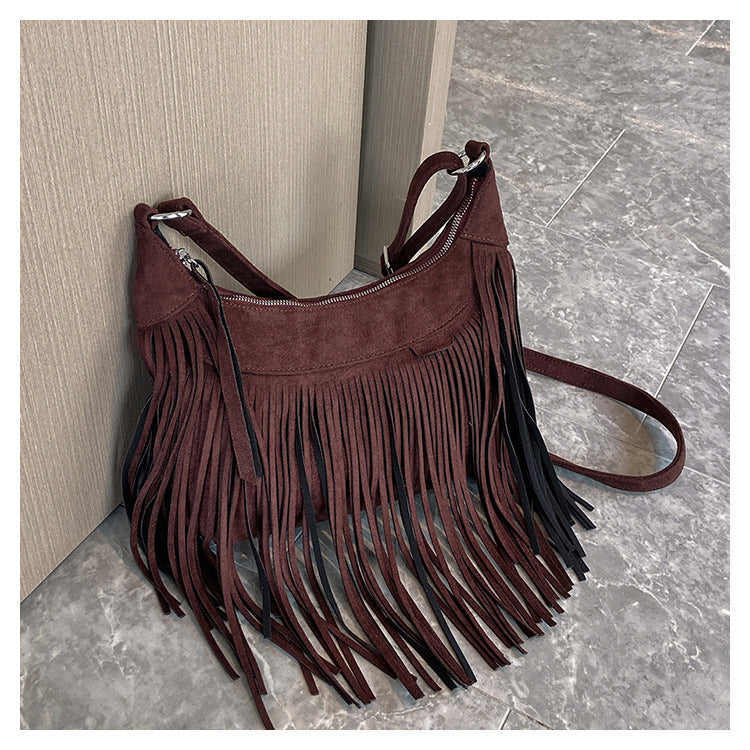 Tassel Vintage Suede Crossbody Bag