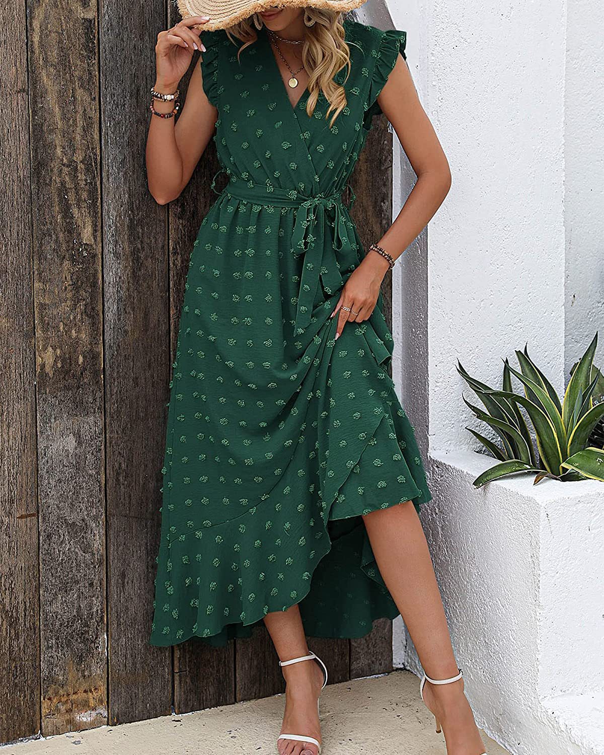 Polka Dot Ruffle Sleeve Tie Dress