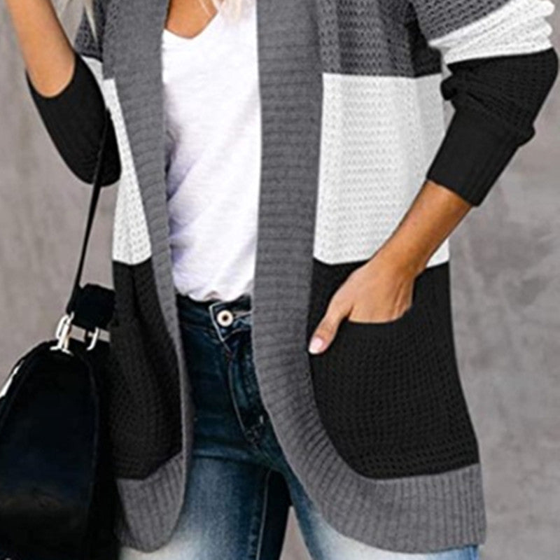 Open Front Knit Contrast Cardigan