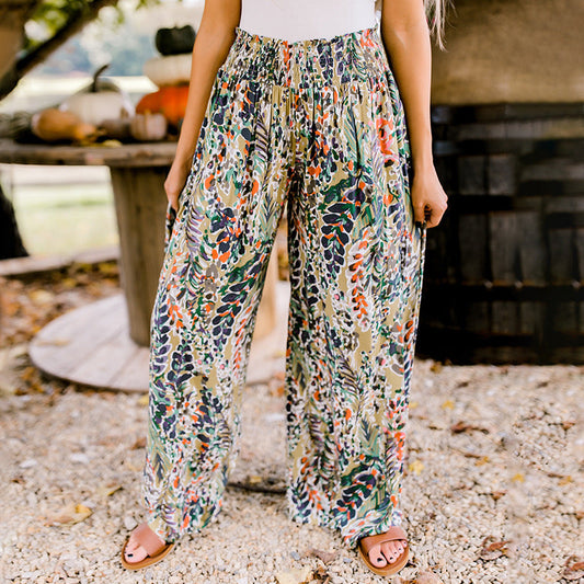 Multicolor Floral Print Wide Leg Casual Pants