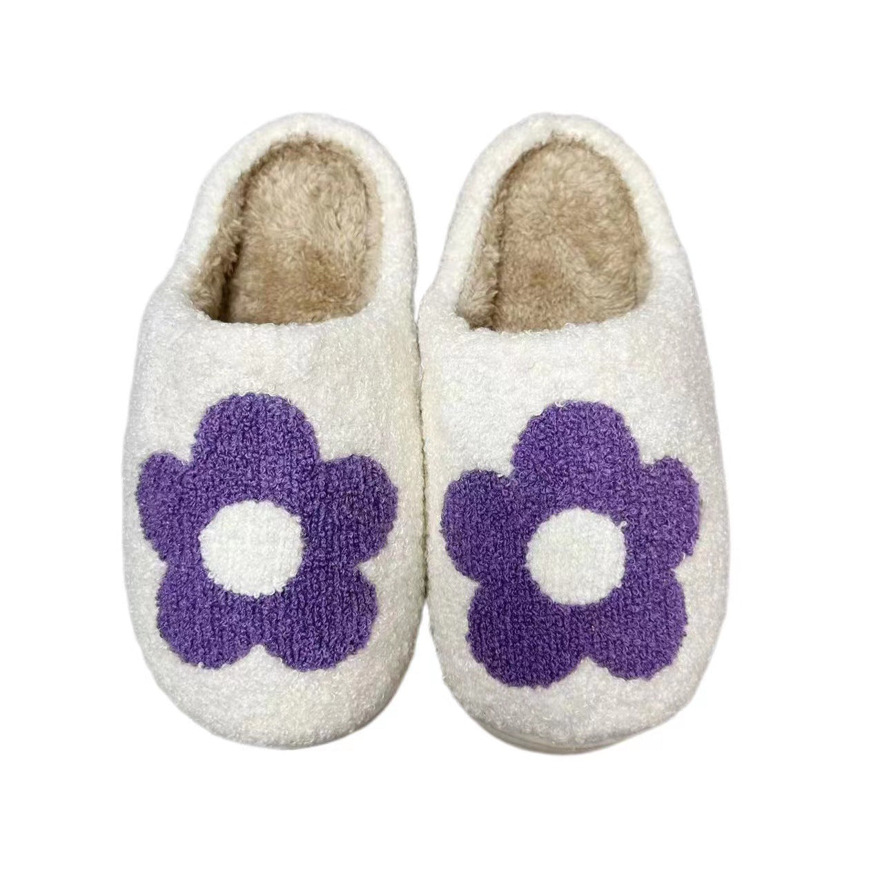 Fuzzy Flower Pattern Homewear Slippers