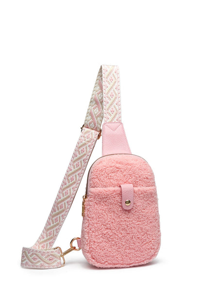 Plush Crossbody Bag With Colorful Shoulder Straps