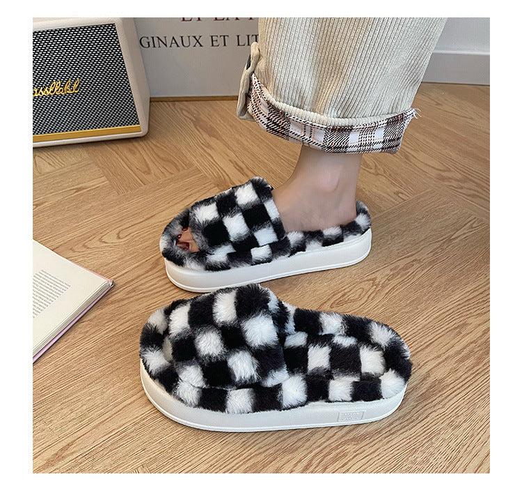 Checkerboard Furry Slippers