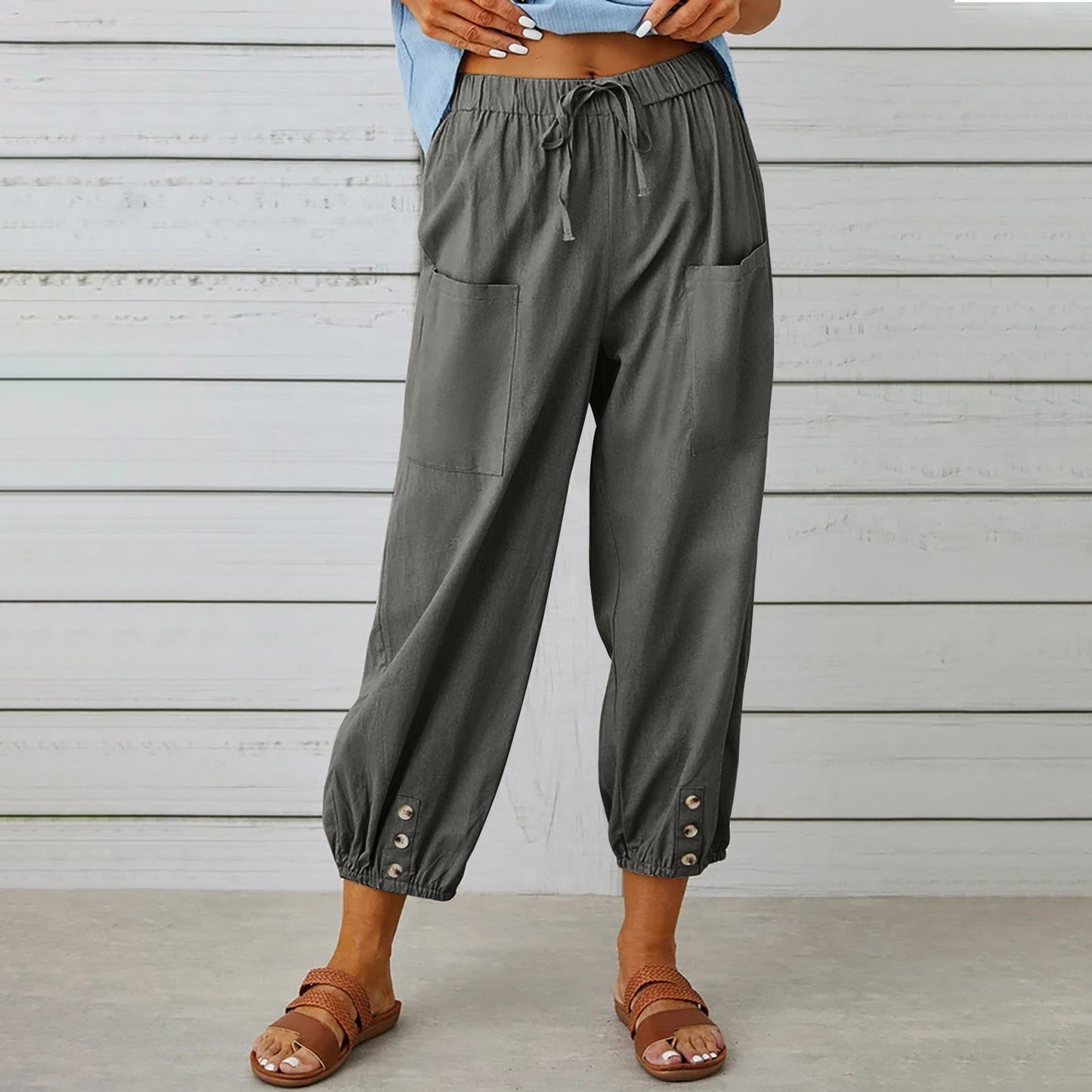 Linen Cropped Wide Leg Pants