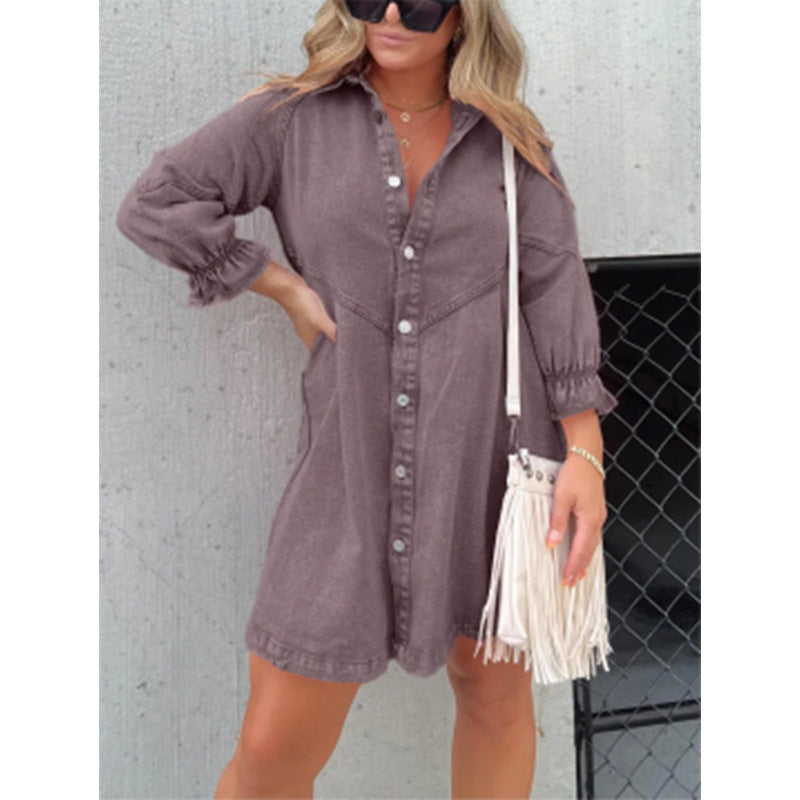 Balloon Sleeve Shirt Denim Dress