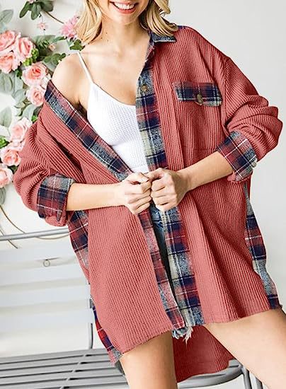 Plaid Waffle Knit Shacket