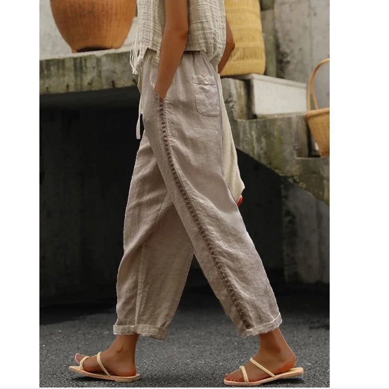 Cotton Linen Casual Cropped Pants