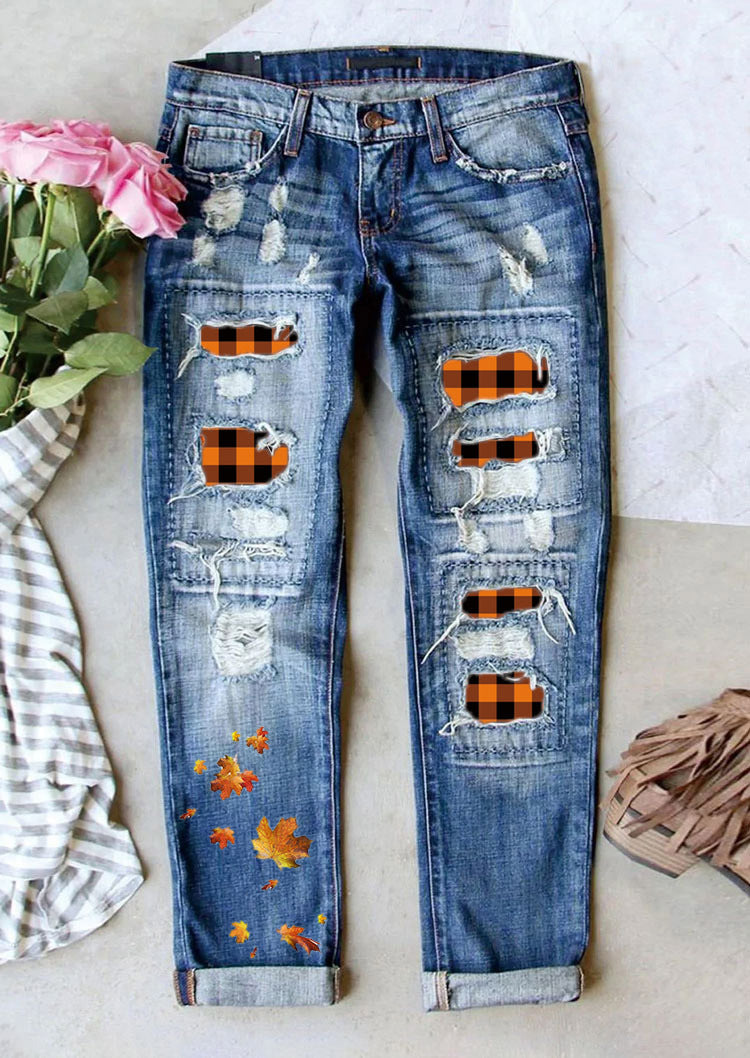 Printed Ripped Jeans