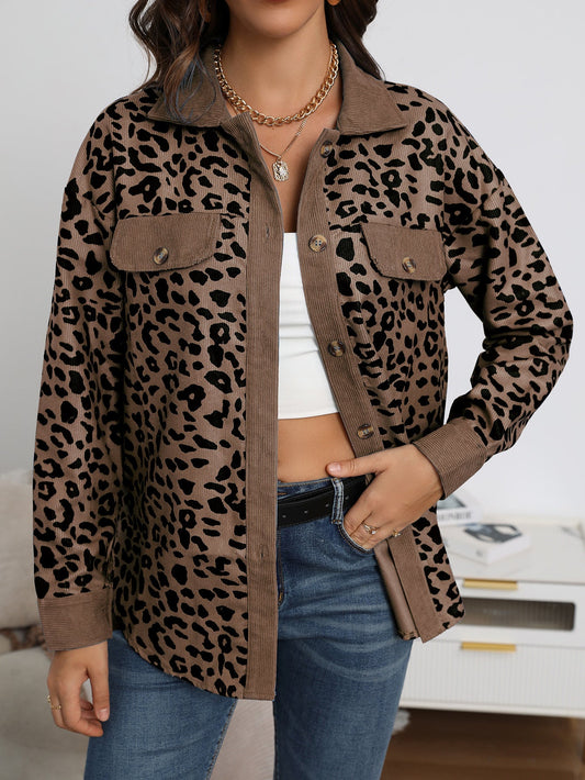 Full Size Leopard Buttoned Jacket