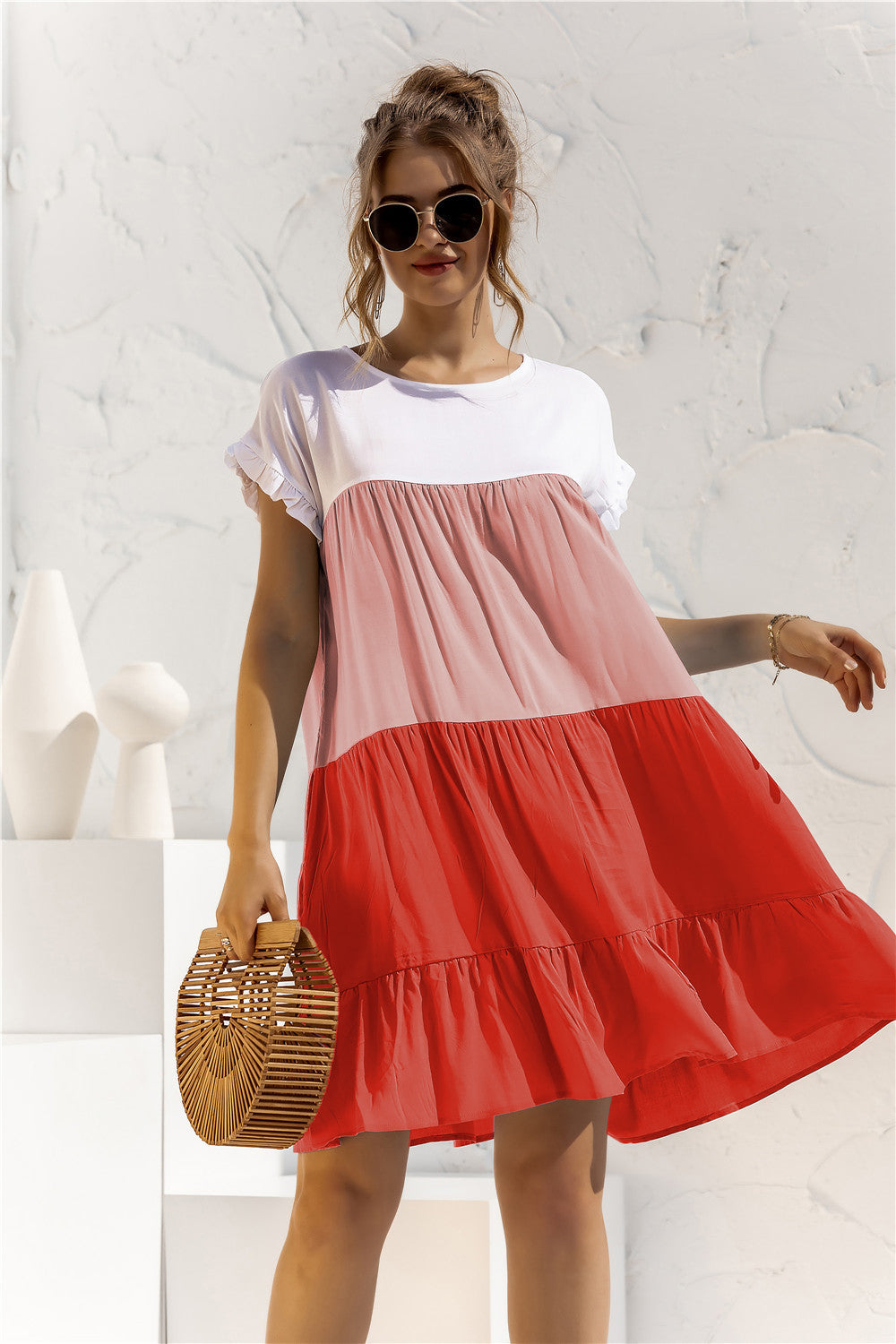 Color Block Pleated Oversized Dress-10 Colors