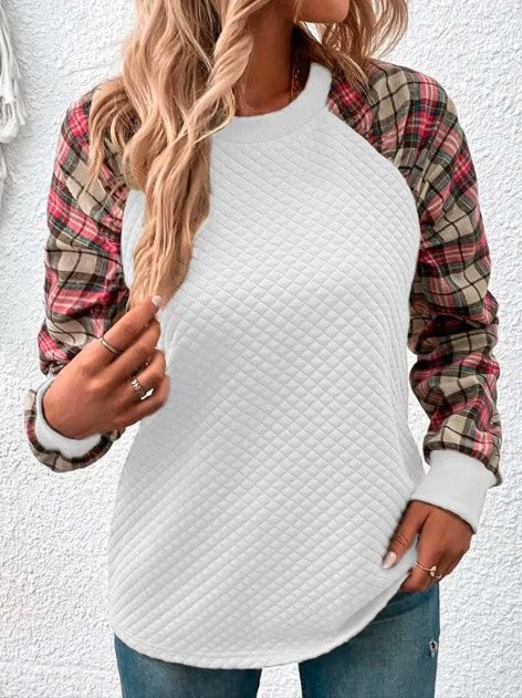 Waffle Paneled Plaid Sweatshirt