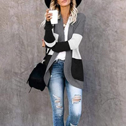 Open Front Knit Contrast Cardigan