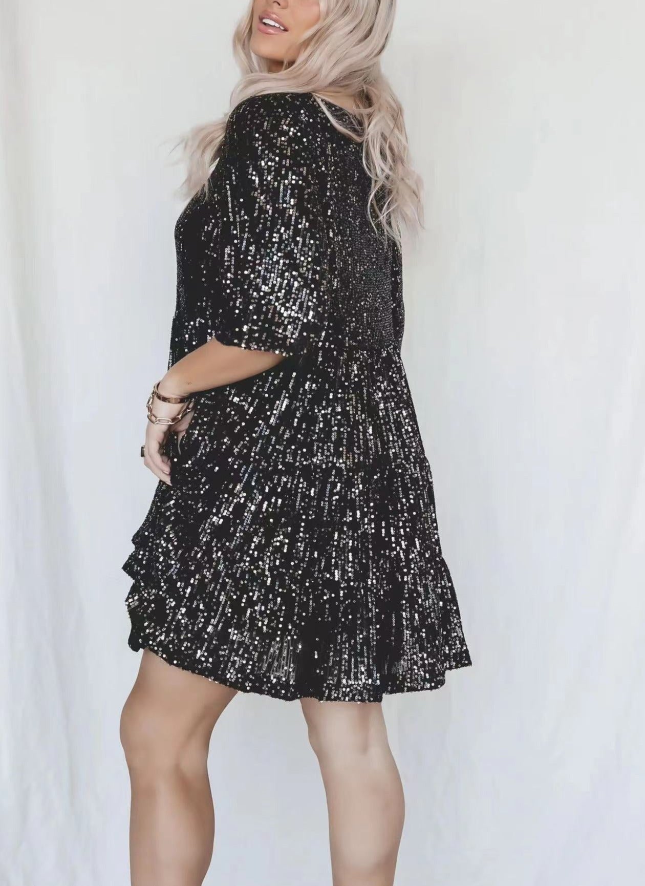 Sequin Crew Neck Dress