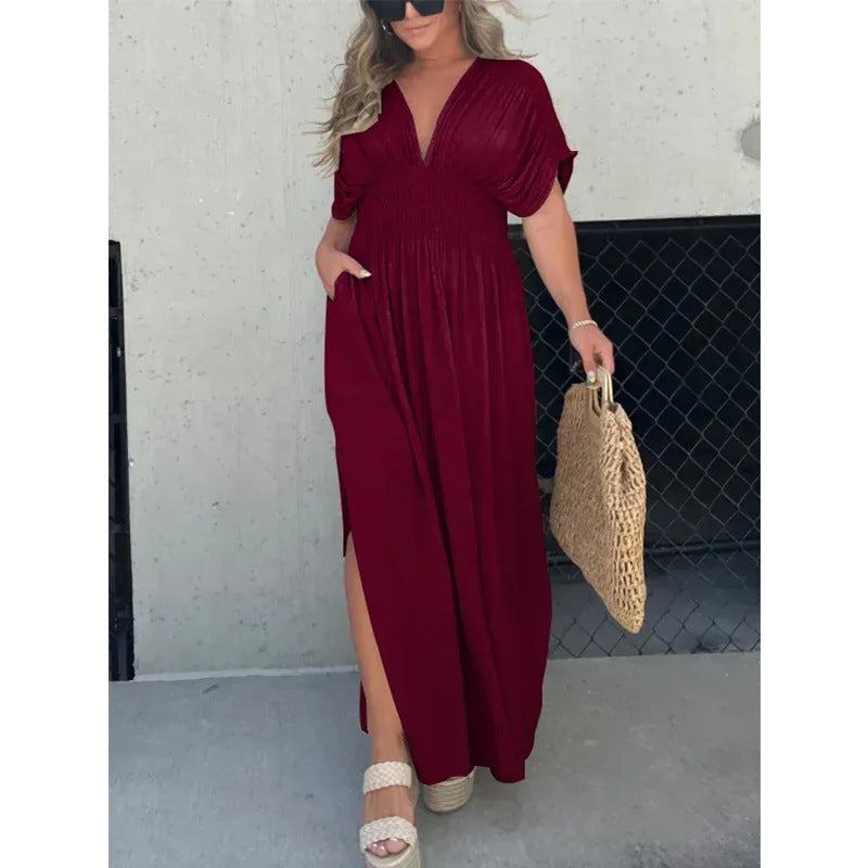 SLIT V-NECK EFFORTLESS MAXI DRESS