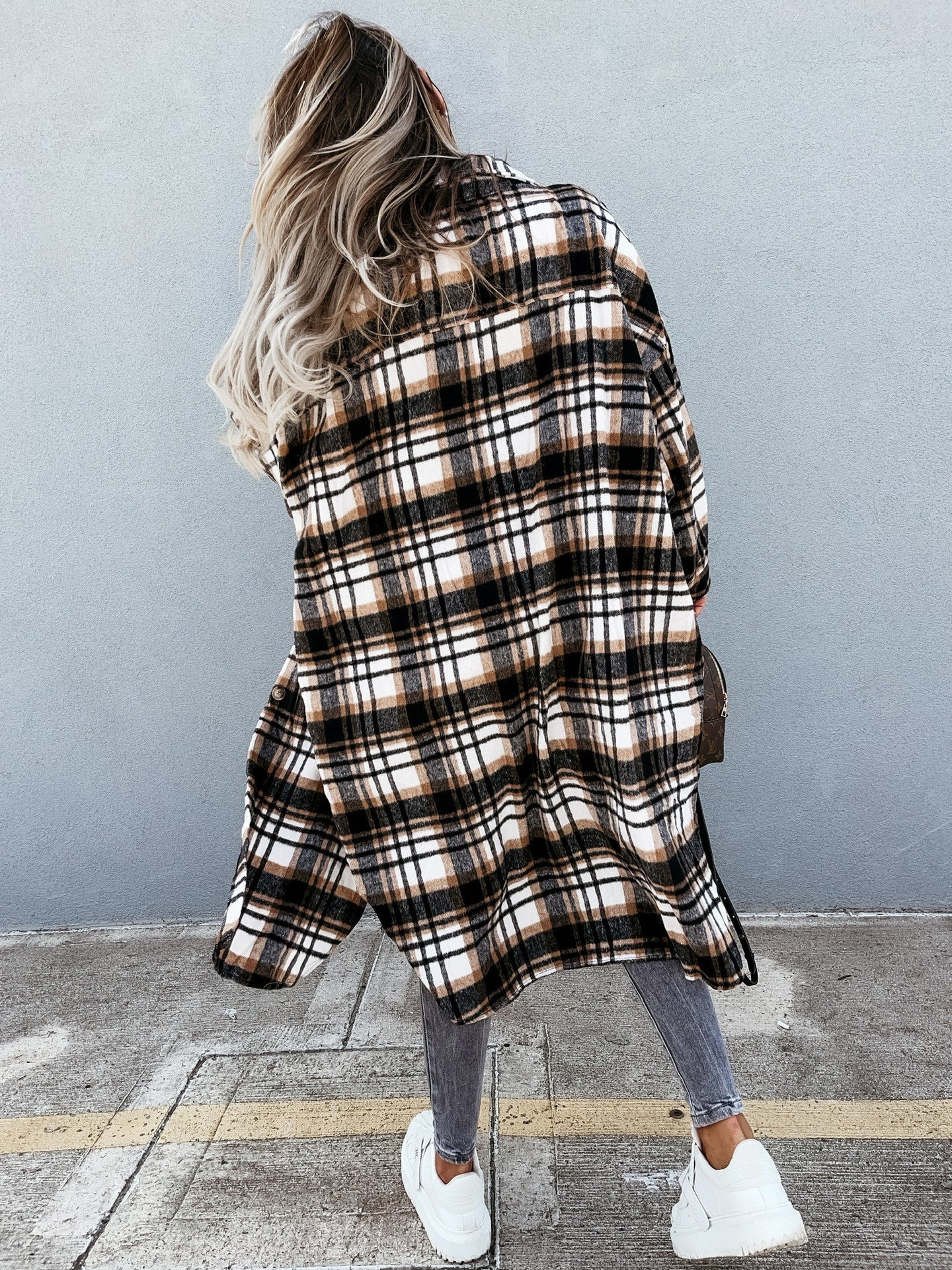 Mid Length Grid Shirt Coat