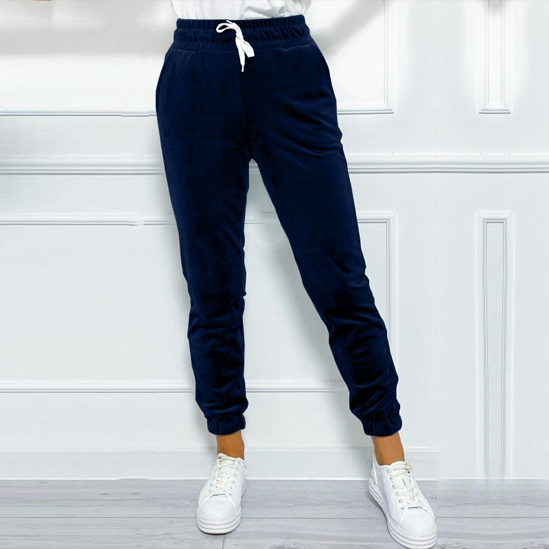 Drawstring Velvet Jogger Pants