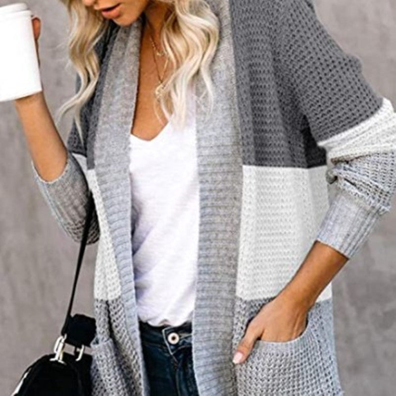 Open Front Knit Contrast Cardigan