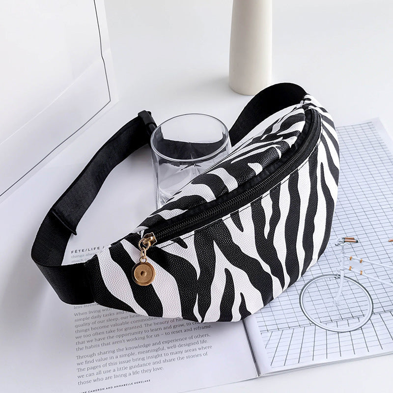 Black Animal Spots Printed Zipped Wide Strap Bag