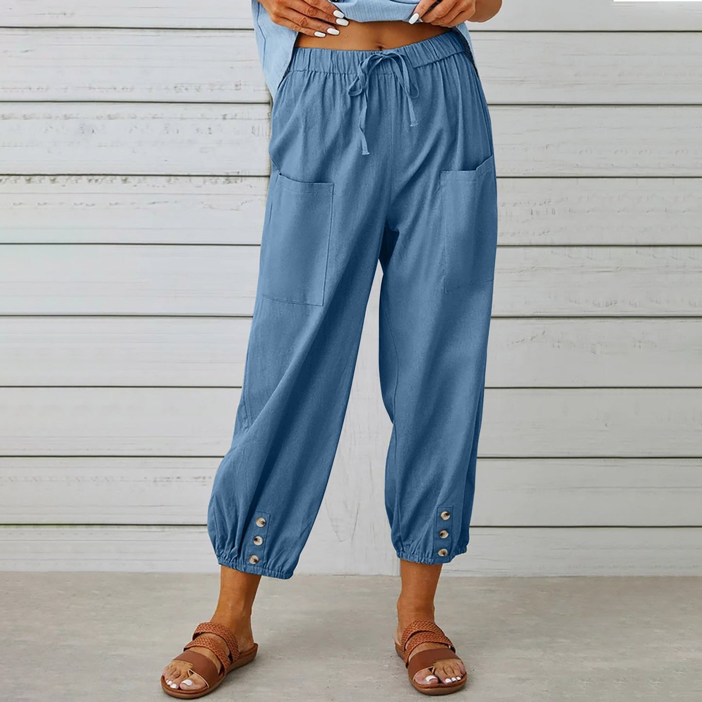 Linen Cropped Wide Leg Pants