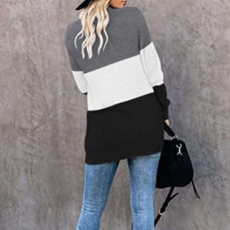 Open Front Knit Contrast Cardigan