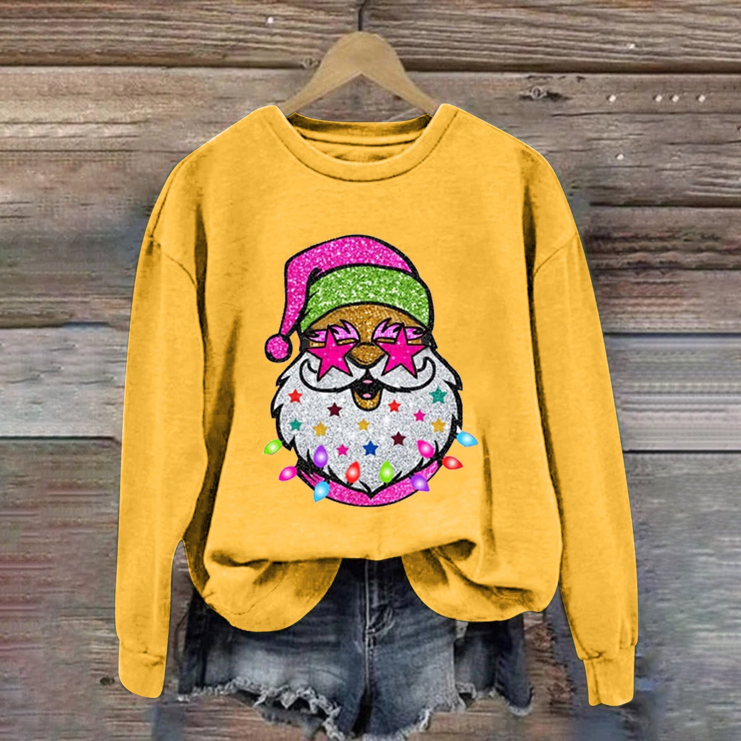 Santa Print Crew Neck Top