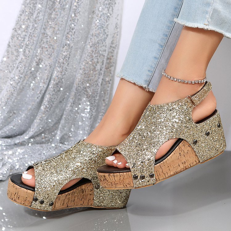 Sequin Wedge Platform Sandals