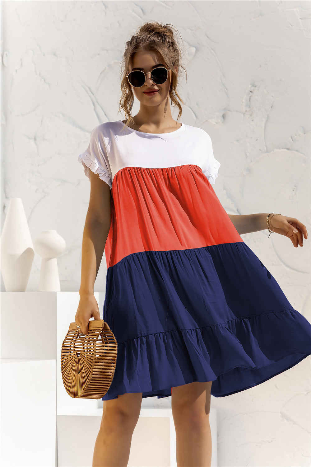 Color Block Pleated Oversized Dress-10 Colors