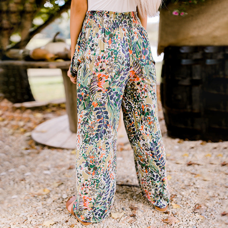 Multicolor Floral Print Wide Leg Casual Pants