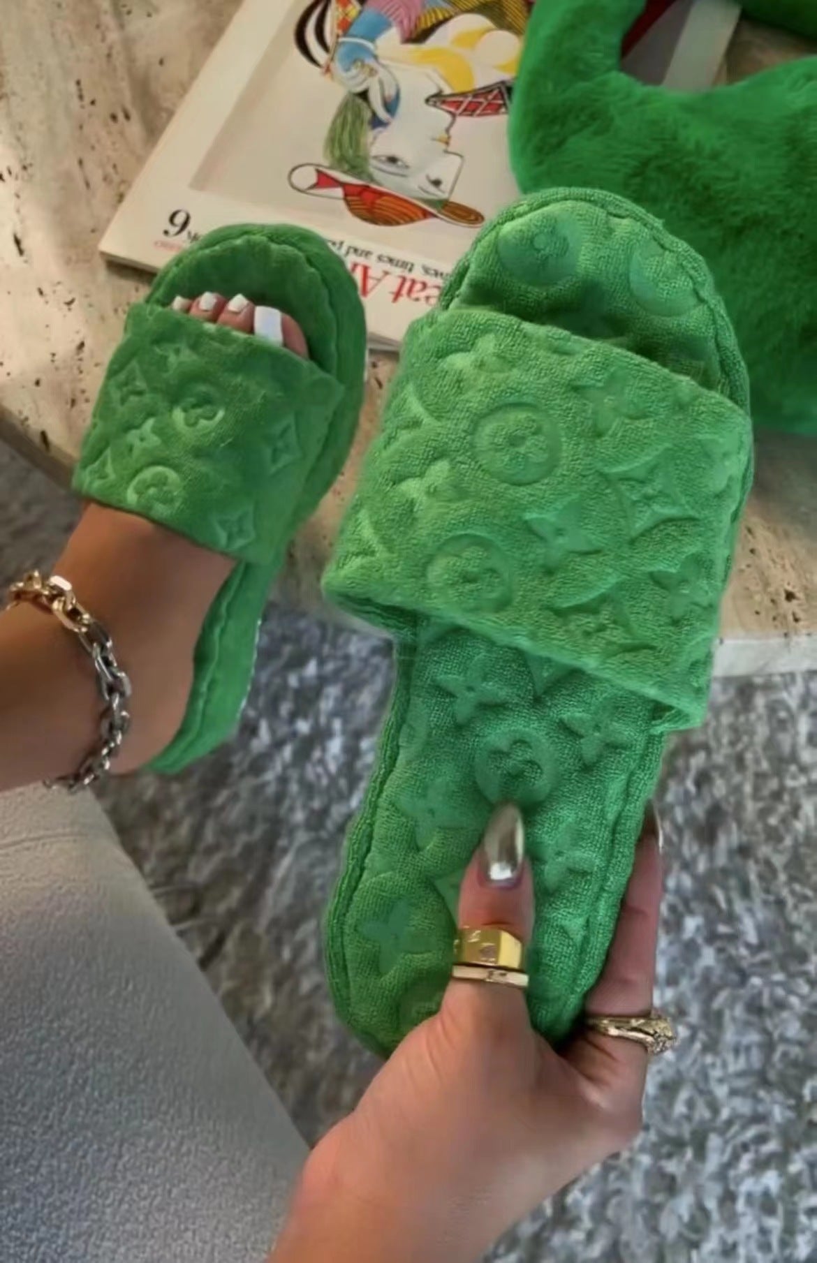 Platform Embossed Slippers