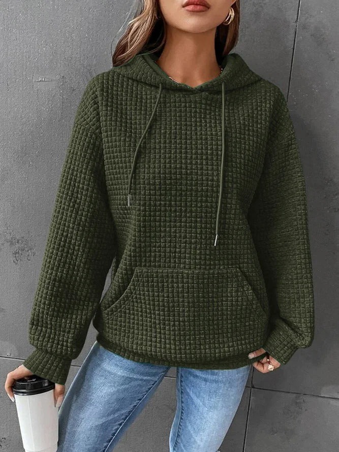 Waffle Hooded Long-sleeved Sweatshirt