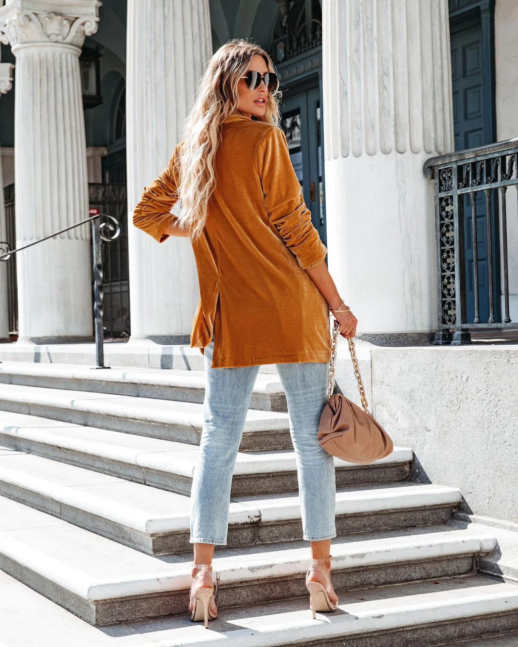 Loose Gold Velvet Coat