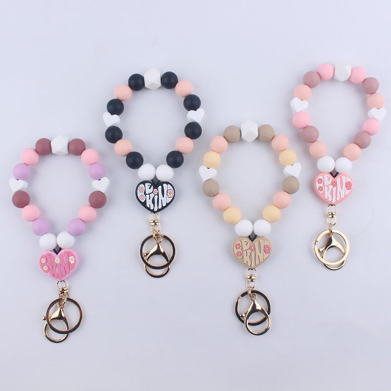 Tassel Love Silicone Beaded Bracelet Keychain(moq:3)