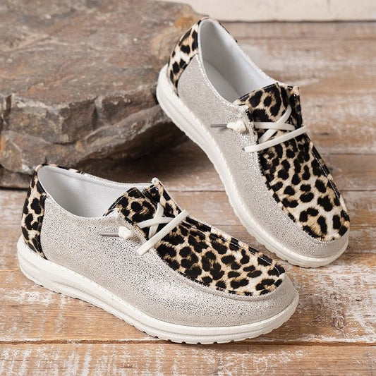 Color-block Leopard-Print Sequined Loafers