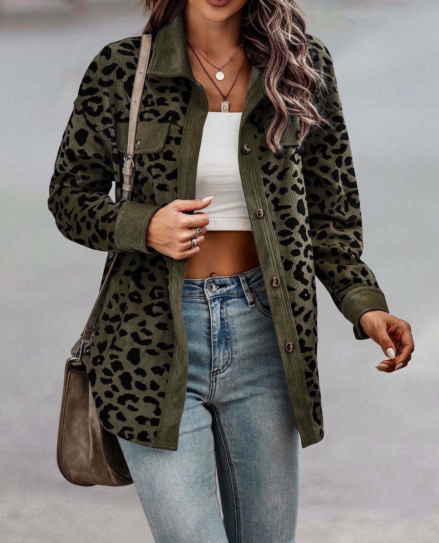 Full Size Leopard Buttoned Jacket