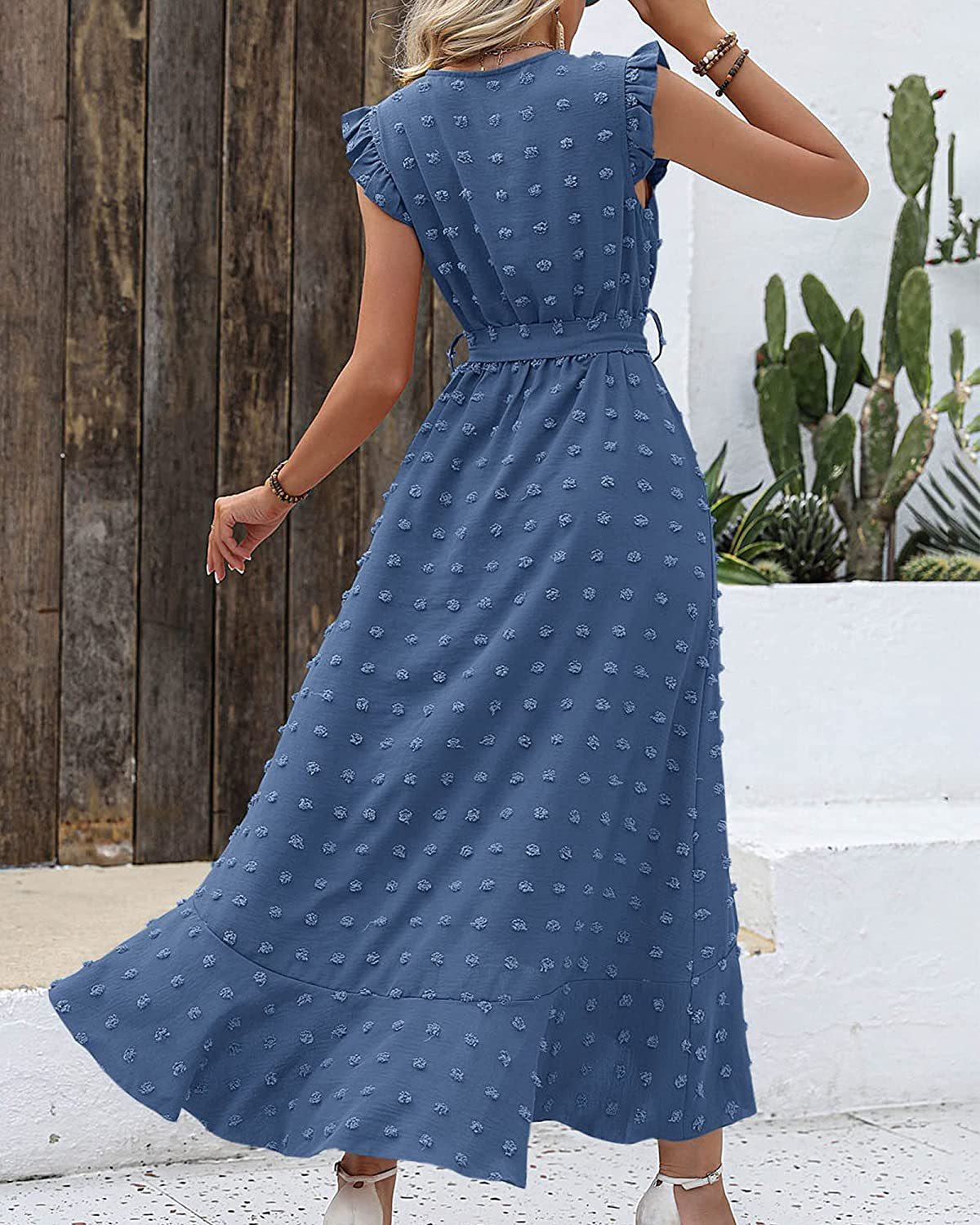 Polka Dot Ruffle Sleeve Tie Dress