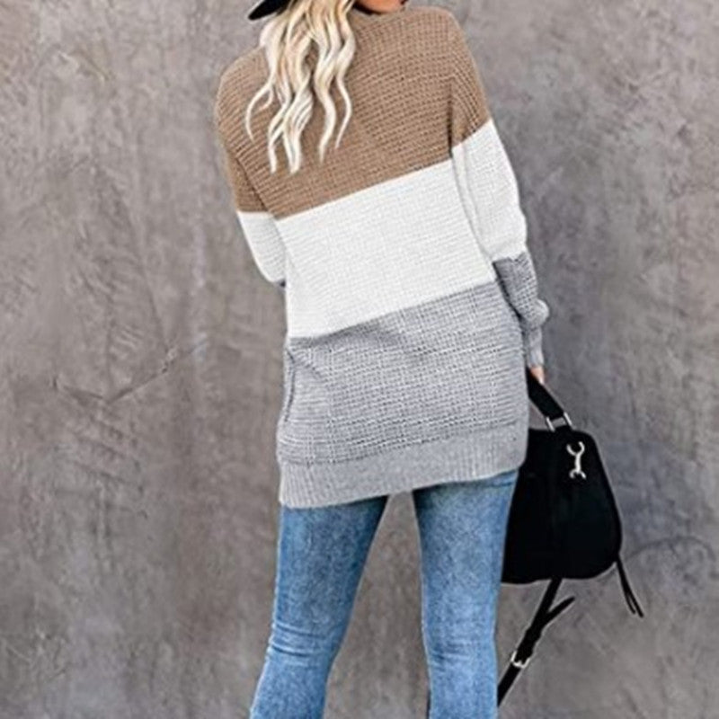 Open Front Knit Contrast Cardigan