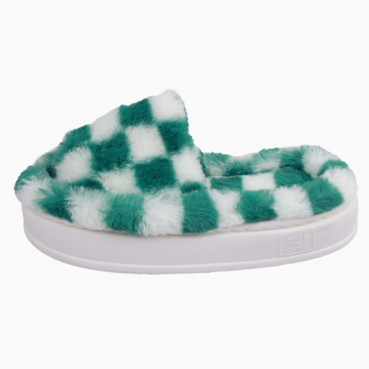 Checkerboard Furry Slippers