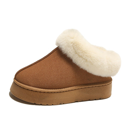 Plush Suede Trim Thick Sole Flat Snow Boots