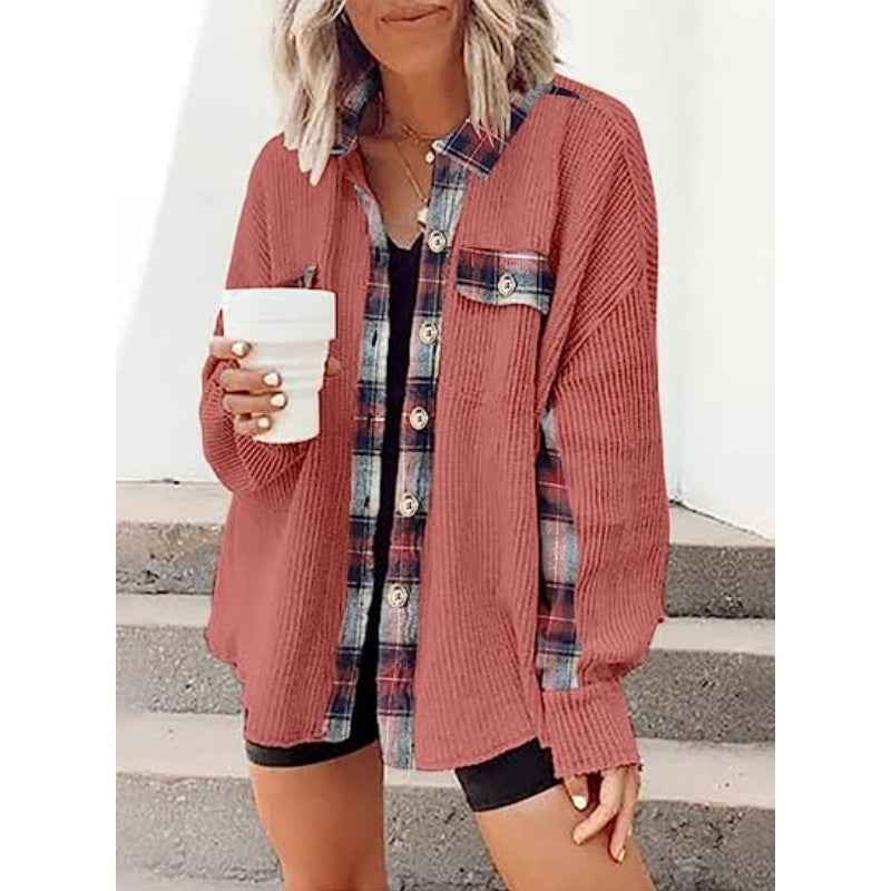 Plaid Waffle Knit Shacket