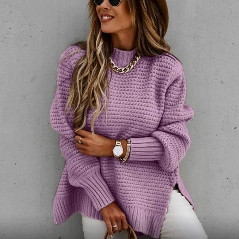 Round Neck Slit Sweater