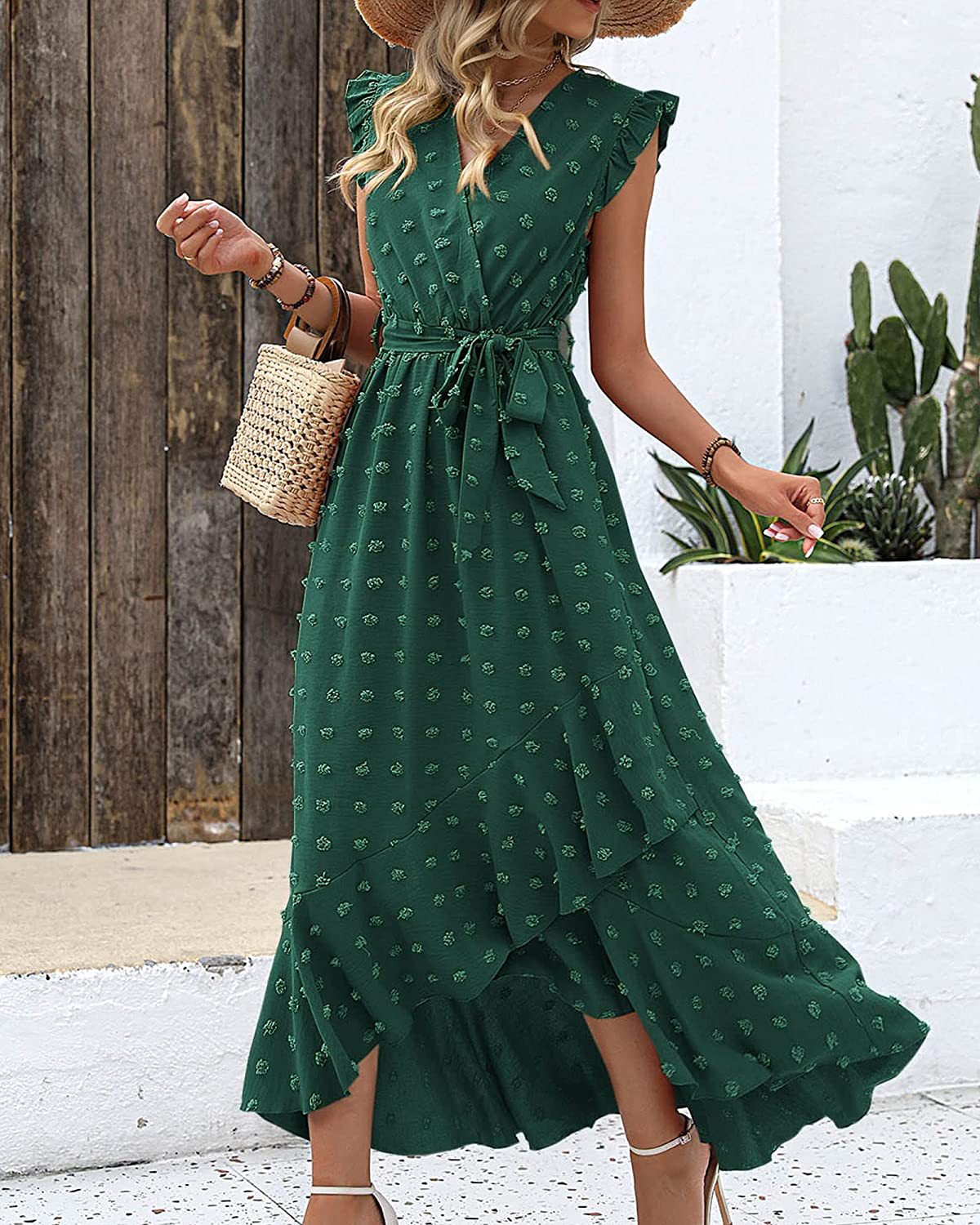 Polka Dot Ruffle Sleeve Tie Dress