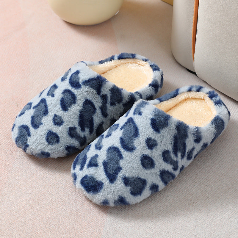 Camel Leopard Print Fuzzy Home Slippers