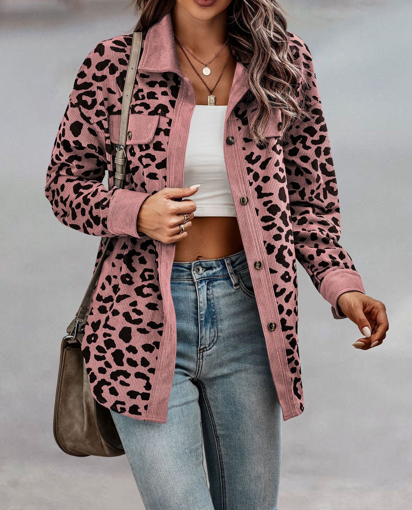 Full Size Leopard Buttoned Jacket